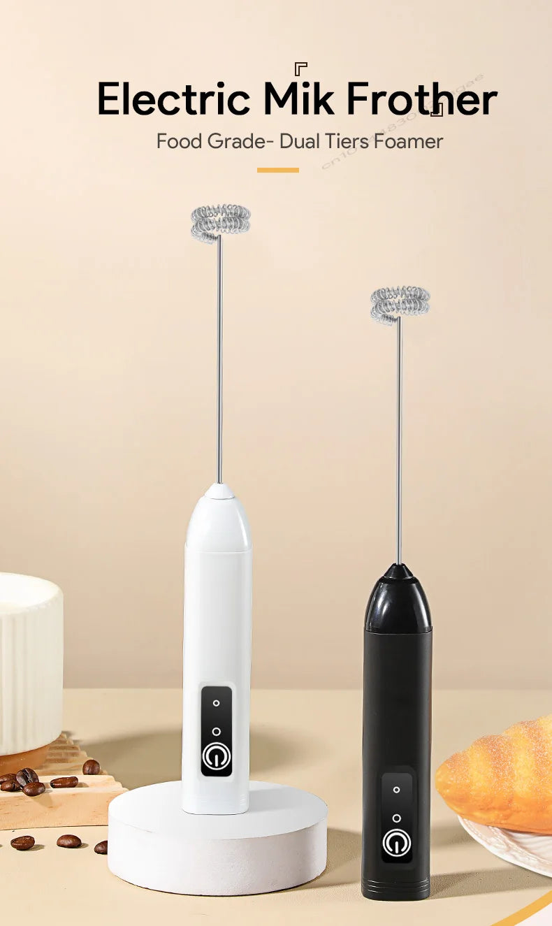 Electric Milk Frother USB Rechargeable Handheld Egg Beater 3 Speeds Foam Maker Mixer Coffee Drink Frothing Wand Foamer Kitchen