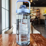 2L Straw Water Bottle Large Capacity Plastic Water Cup Portable Drink Bottle With Time Marker For Outdoor Sports Fitness