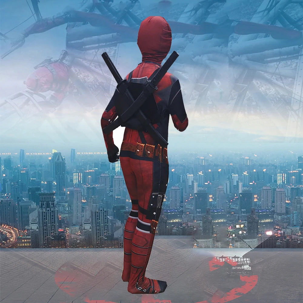New Movie Character Role Play Costume Superhero Deadpool Costume Mask Sword Bag Suits Halloween Party Cosplay Jumpsuit 3D Style