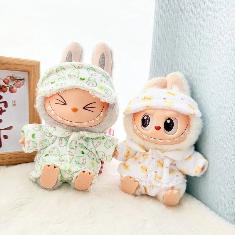 Labubu Mini Pajamas with Eye Mask Three-piece Kawaii 15-17cm V1 V2 Labubu Clothes Cute Idol Plush Doll Accessories
