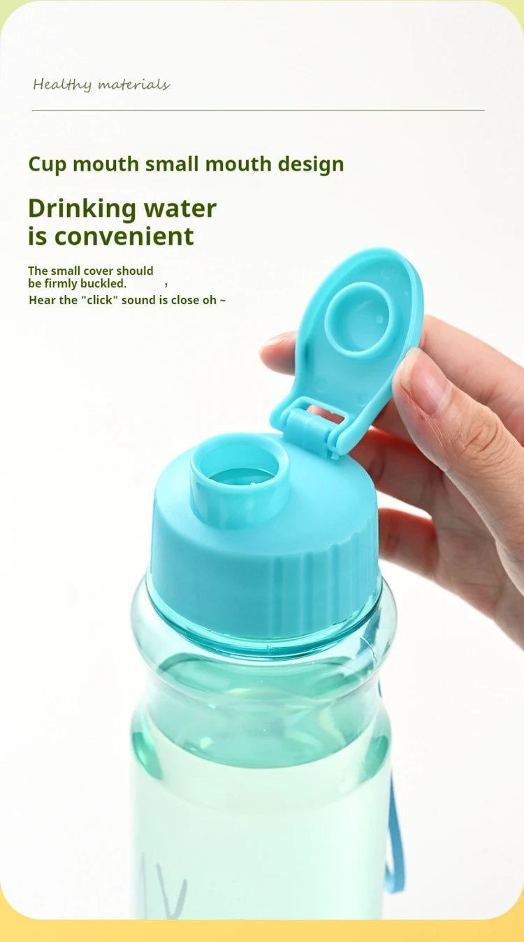 550ml Plastic Water Bottle Portable Sports Cup With Anti Drop Rope Outdoor Water Container Color Transparent Pet Flip Cover