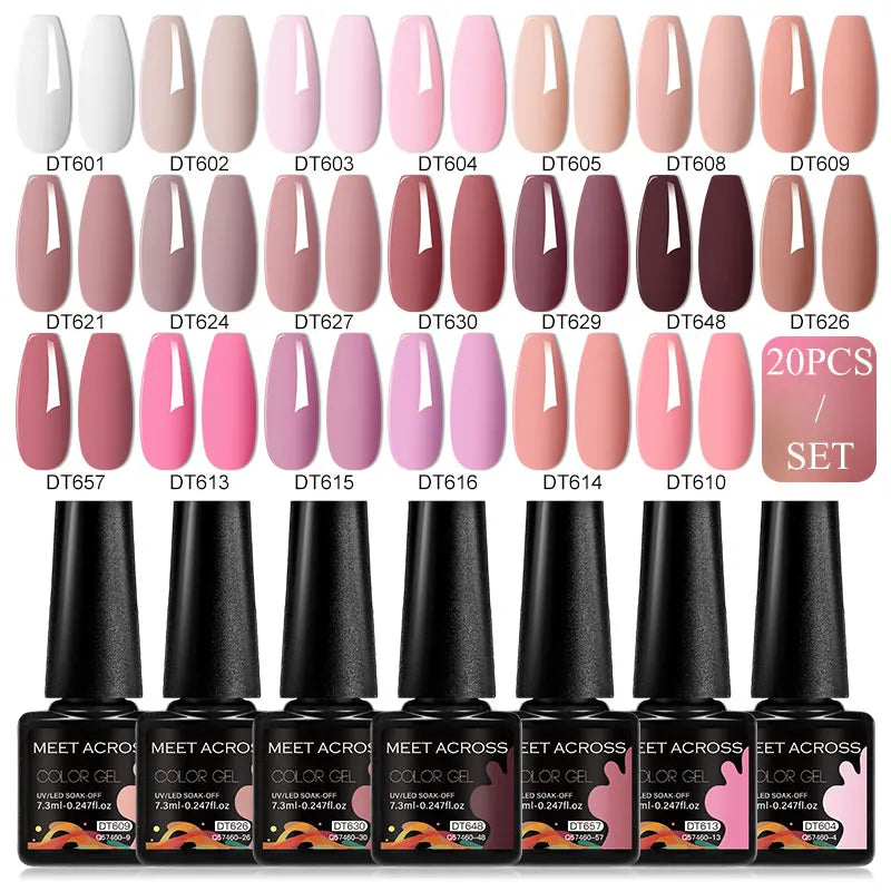 20pc Nail Gel Polish Set HEMA Free All-season Nails Long Lasting Soak Off Varnishes Kit for Manicure DIY UV/LED Gel Desgin