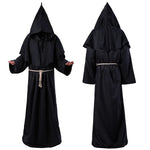 Adult Medieval Wizard Robe with Hood Halloween Priest Costume Gothic Cloak for Cosplay Performance Includes Belt and Cross
