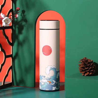 Portable Thermos Bottle Coffee Tea Mug Chinese Style Smart Temperature Display Vacuum Flask Water Bottle With Filter Thermos Cup