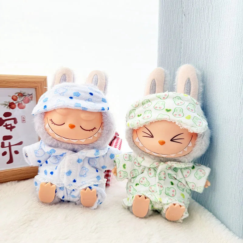 Labubu Mini Pajamas with Eye Mask Three-piece Kawaii 15-17cm V1 V2 Labubu Clothes Cute Idol Plush Doll Accessories