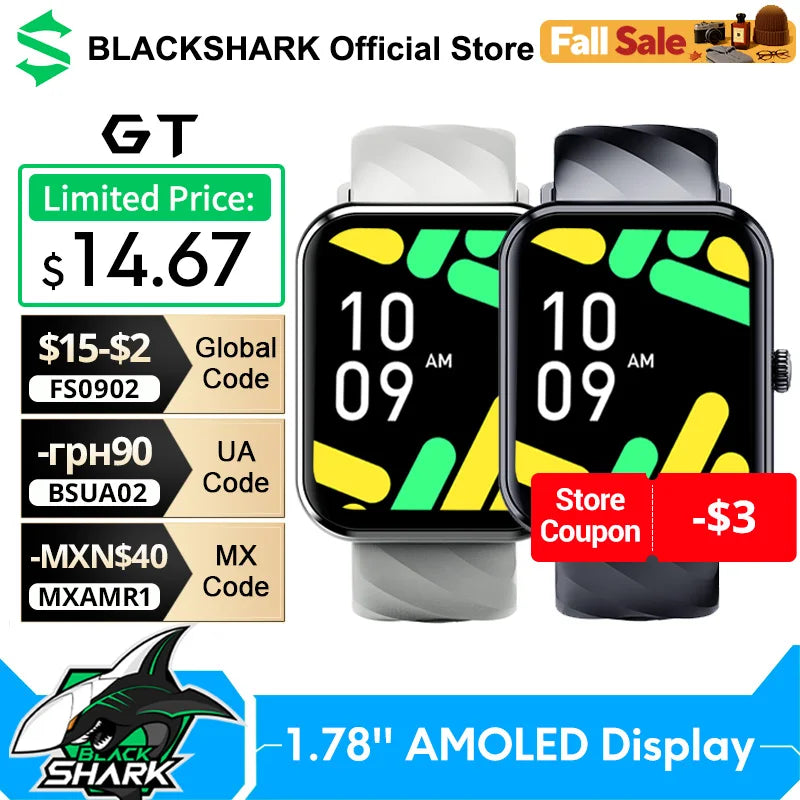 Global Version Black Shark GT SmartWatch BT Calling Health Monitoring 1.78 AMOLED Screen 10 Days Life 100+ Sport Modes