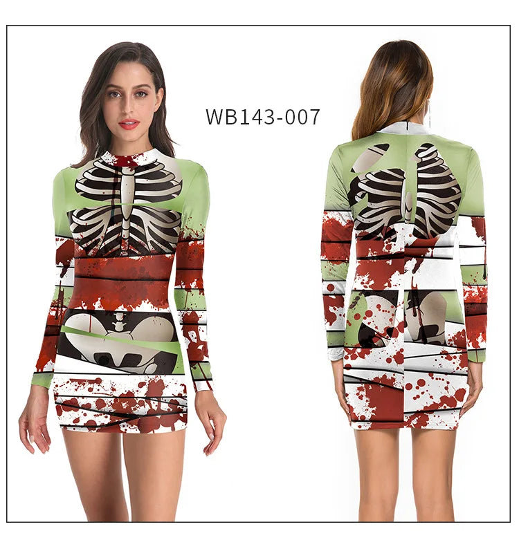 Women's Halloween Costume Dress Cosplay Nurse Costume Uniform Party Sexy Tight Skirt Dress For Female Skeleton Party Carnival