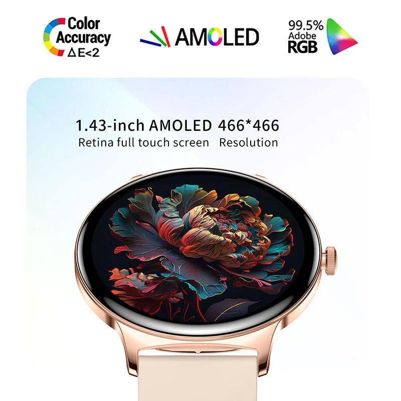 2025 Ultra-thin Durable Women Smart Watch 1.43" Amoled Screen Wireless Call Sports Health Fitness Women Watches For Android iOS
