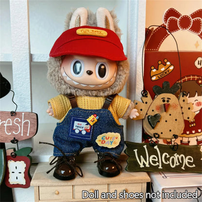 Suspenders Suit For 17cm Labubu Doll Clothes All-match Colour Outfit Doll Accessories Fashion Design Lovely Little Bear Star