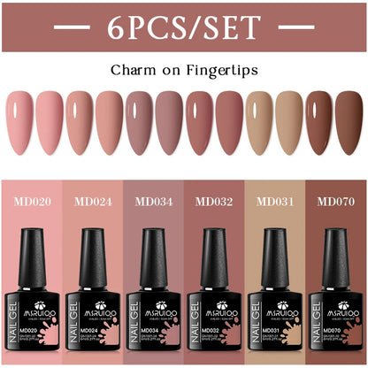 MSRUIOO 6pcs Nude Pink Gel Nail Polish Set Glitter Colorful Semi Permanent UV Gel Kits DIY Nail Art Painting Varnish Manicure
