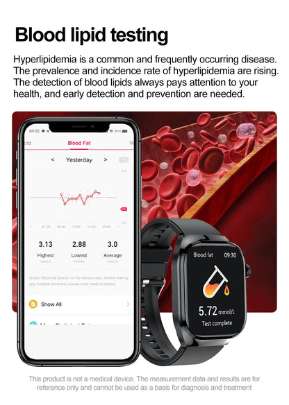 2025 New ECG+PPG Accurate Measure Heart Rate Smart Watch Men Blood Pressure Lipids Uric Acid Bluetooth Call Health Smartwatches