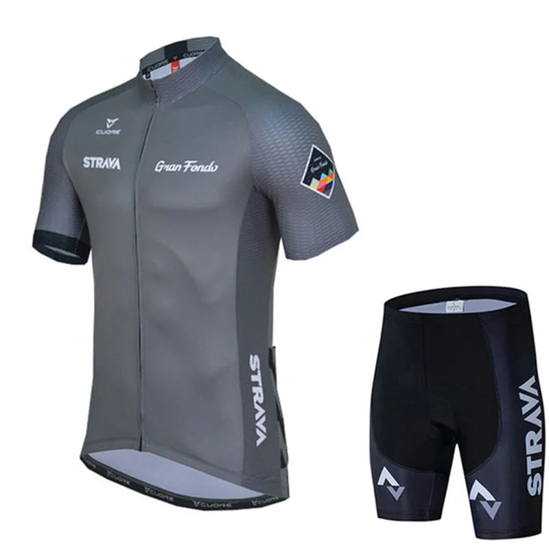 2025 STRAVA Cycling Jersey Set – Men’s Short Sleeve Pro Team Bike Clothing, Summer Road & MTB Bicycle Wear Maillot Ciclismo