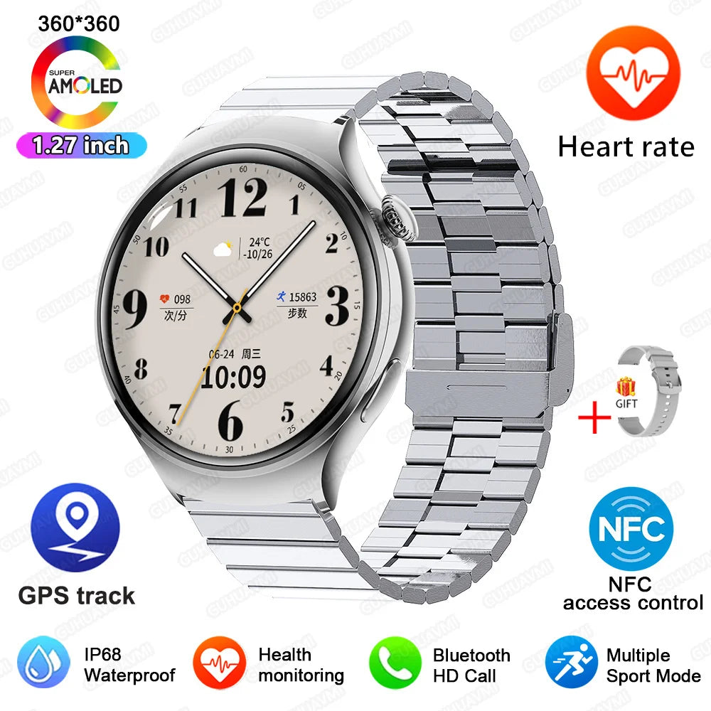 GUHUAVMI Smart Watch Women GPS Trajectory Heart Rate Blood Pressure NFC Bluetooth Call 1.27inch AMLOED Smartwatches Ladies