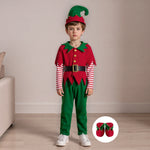 Christmas Elf Costume Clothes Boys Red and Green Patchwork Tops+Pants+Hats+Belt+Socks Cosplay Party Outfits