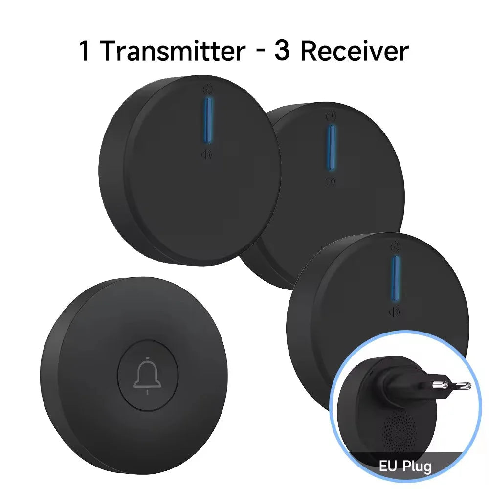 Circular Black Self Powered Wireless Doorbell AC 110v 220v US/EU Plug With 60 Rings Waterproof Long-Distance Kinetic Door Bell