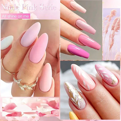 MEET ACROSS 6Pcs Gel Nail Polish Set Pink Red Green Macaron Color Manicure Kit For Nails UV Gel Nail Art Varnish Nail Supplies