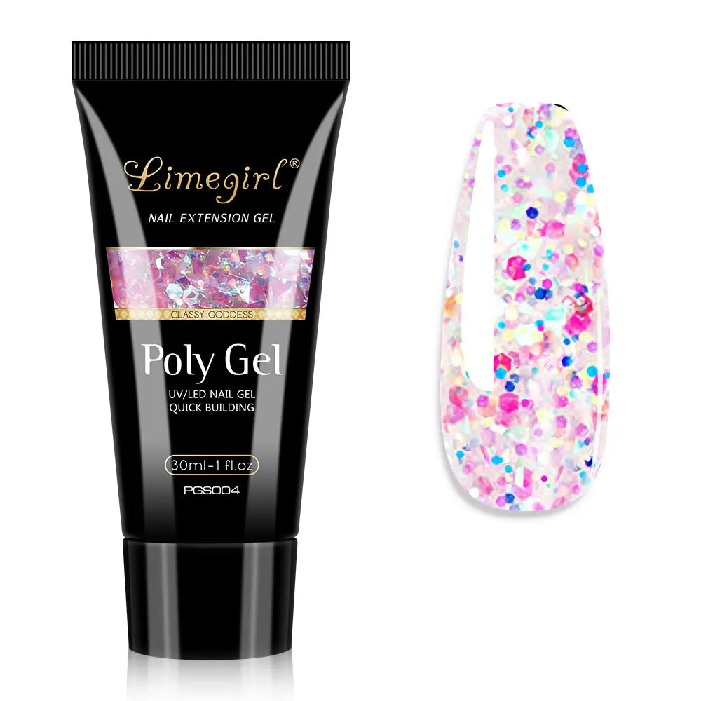 LIMEGIRL 30ml Nail Extension Gel Glitter Soak Off Nail Acrylic Crystal Build Poly UV Gel for Nails Quick Extension Manicure Glue