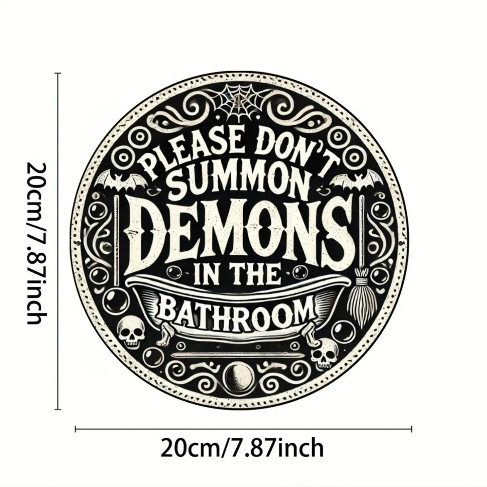 Gothic Bathroom Sign "Summon Demons" - 8x8" Aluminum Foil Carving, Fun Halloween Decor for Witchy Rooms