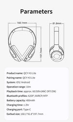 QCY H3 Lite ANC Wireless/Wired Headphones Bluetooth 5.3 Foldable Over Ear Headset HIFI Sound 60H Playtime Earphones Dual Connect