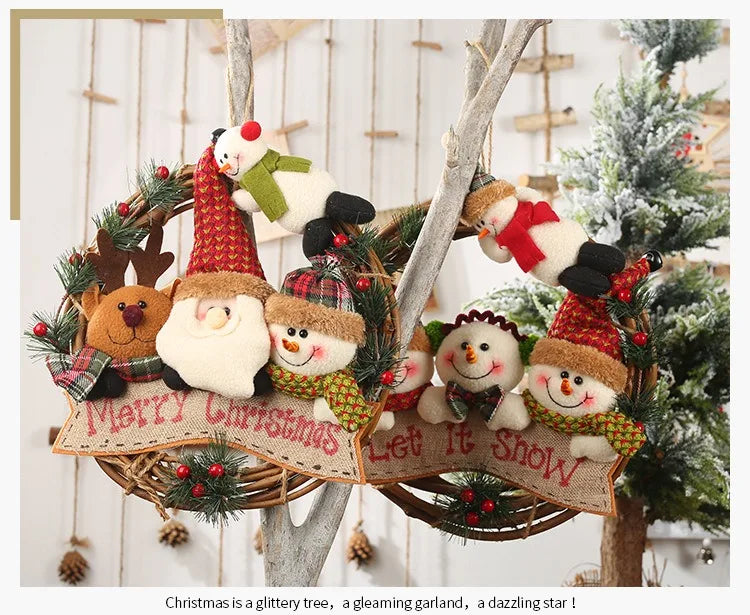 Christmas Vine Ring Wreath Cartoon Santa Claus Elk Snowman Rattan Xmas Wreath Hanging Pendant Noel Navidad Merry Christmas Decor
