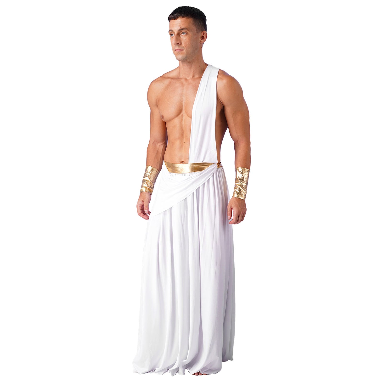 Mens Ancient Greek God Toga Gladiator Costumes Roman Emperor One Shoulder Sleeveless Robe Halloween Medieval Warrior Outfits