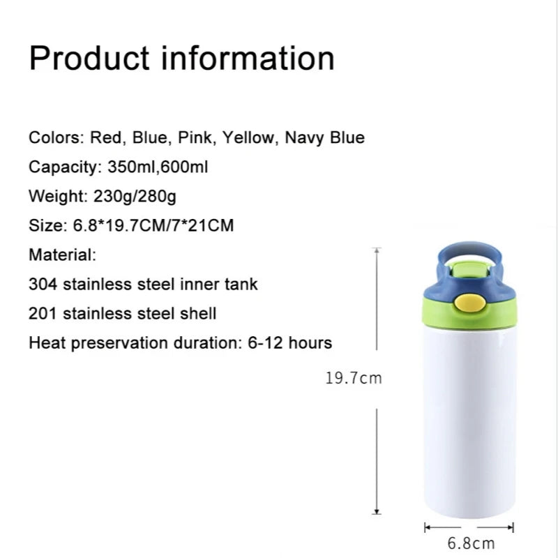 Outdoor Simple Solid Color Stainless Steel Vacuum Thermos Cup with Straw with Handle Children's Water Cup Portable Sports Cup