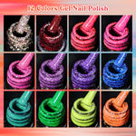 12pcs Glitter Gel Nail Polish Set Sparkling Glitter Semi Permanent Soak Off UV Gel Varnish Nail Manicure With Box Nail Supplies