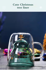 Christmas Tree Cup Transparent Double Heat Resistant Creative Couples Mug Snowflake Drinking Glass Children's Gift Coffee Cups