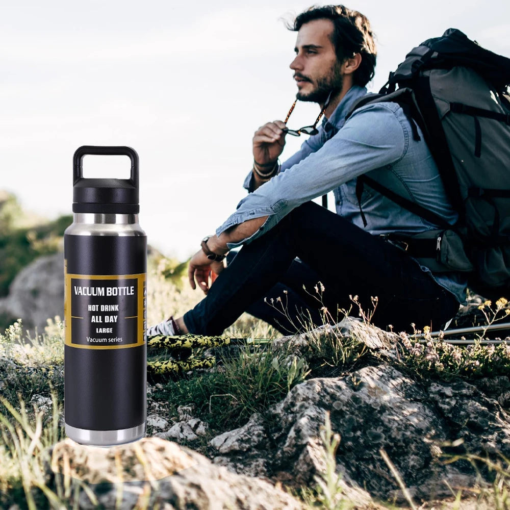 600/800/1100ML304 Stainless Steel Thermos Bottle with Handle Portable Water Cup Hot and Cold Long Lasting Drinking Water Bottle