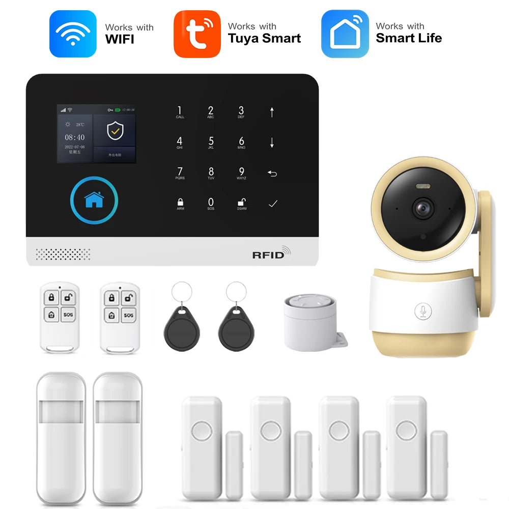 MULO Alarm System For Home Burglar Security 433MHz GSM  Home alarm Wireless PG103 WiFi Alarma Tuya Smart App Work With Alexa