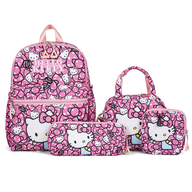 Hello Kittys 4pcs Backpack Set, Pencil Case, Shoulder Bag, Wallet Set, Kuromsi School Bag, Melody Casual Outdoor Daypack