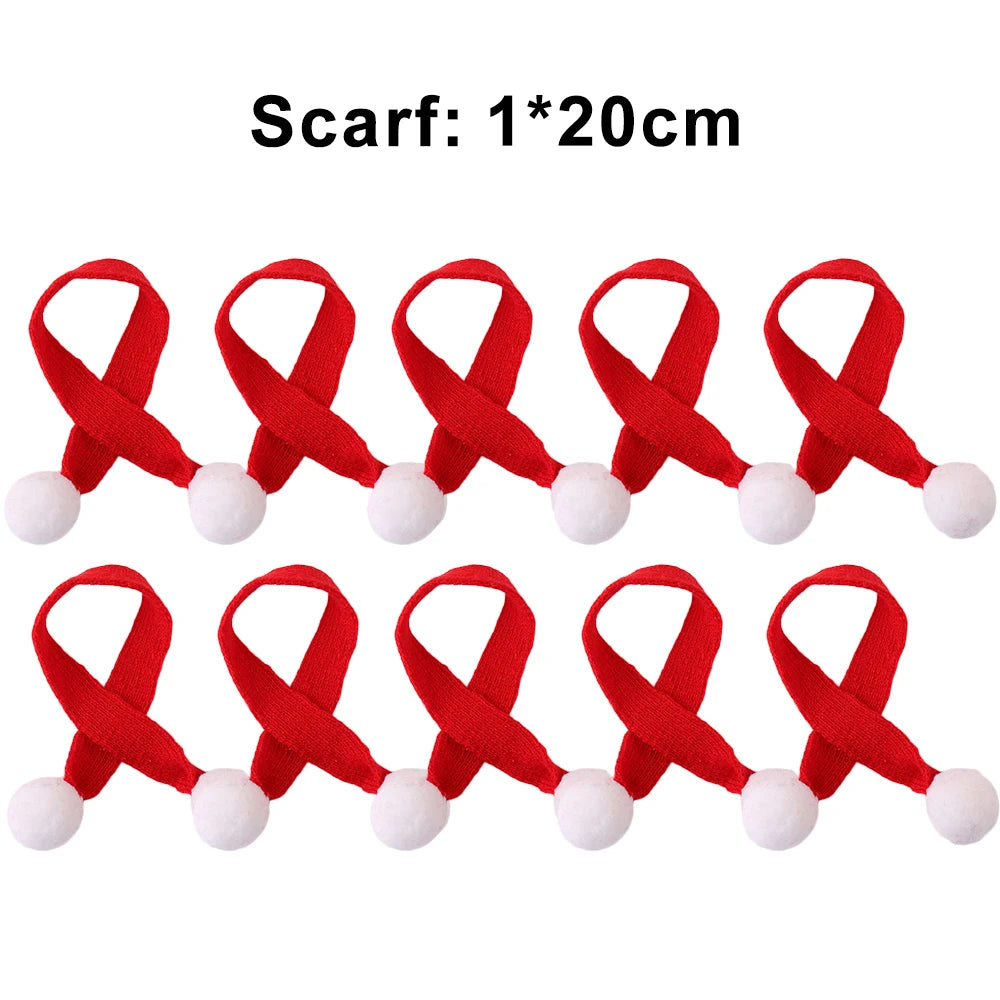 Mini Santa Knitted Hat & Scarf Small Christmas Costume for Cat Rabbit Doll Lollipop Bottle Cap DIY Xmas Party Dinner Decoration