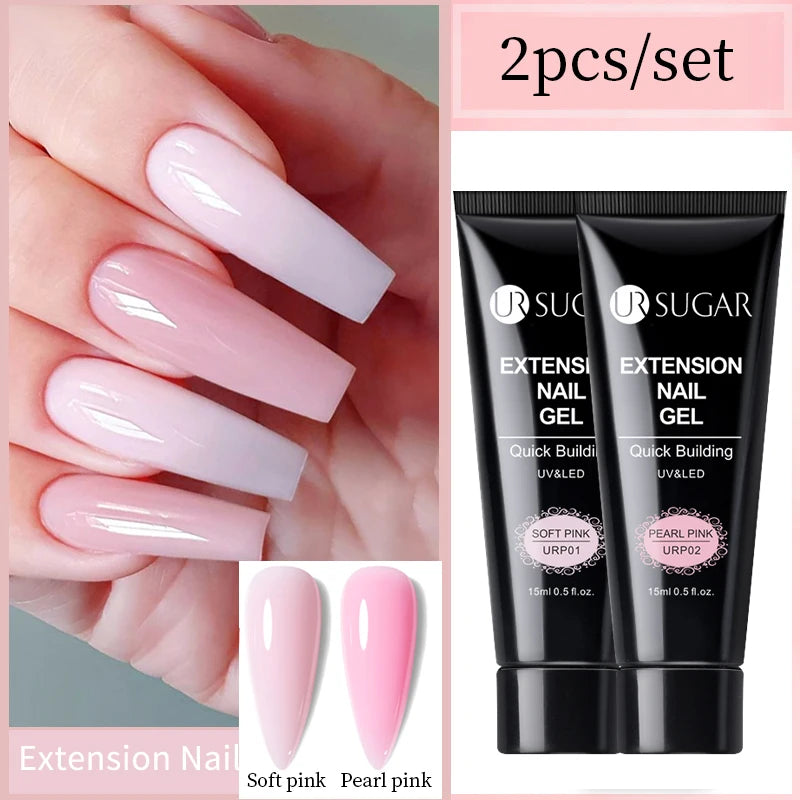 UR SUGAR 15ml Extension Gel Nail Polish Bright Nude White Clear Semi Permanent UV Hard Gel Nails Finger Prolong Gel Varnish Set