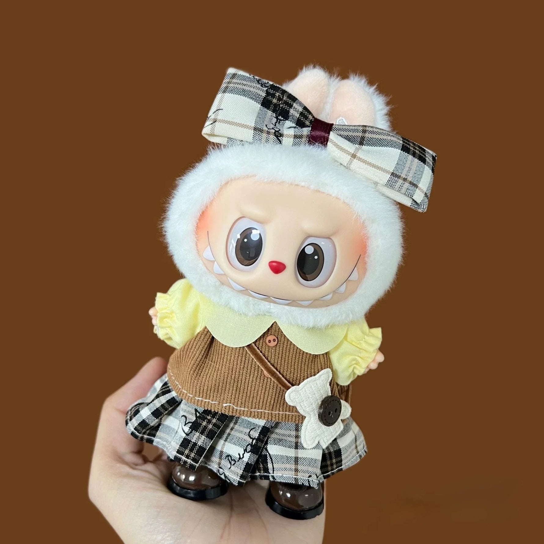 2025 New 17cm Blind Box Labubu Costume Cosplay Changeable Handmade Frog and Pig Plush Set Skirt Labubu Doll Costume