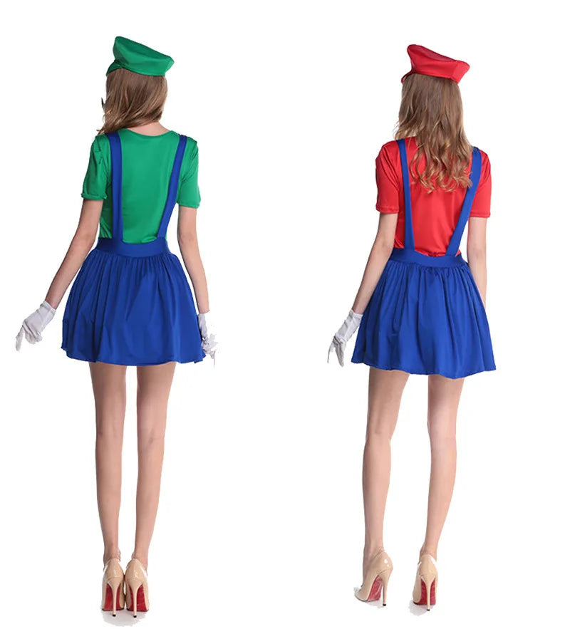 Disguised men's Luigi luxury adult costume super brother costume role-playing fancy dress set Halloween women's hat and beard