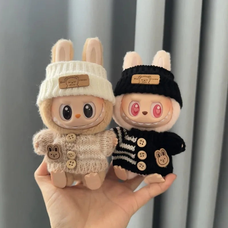 For 15-17 cm V1v2 Labubu Clothes Outfit Labubu Sitting Party Bear Label Scarf Hat Bag Dolls Accessories Cute Decoration Sweater