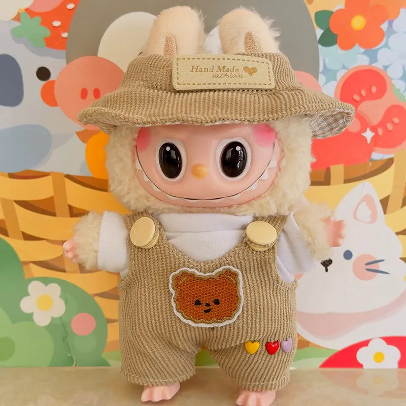 Labubu Doll Fashion Set Cute White Shirt Hat Animal Overalls Doll Clothes Accessory Gift for 17cm Doll