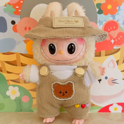 Labubu Doll Fashion Set Cute White Shirt Hat Animal Overalls Doll Clothes Accessory Gift for 17cm Doll