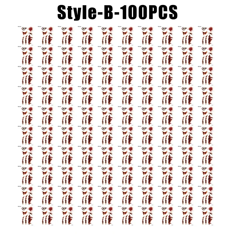 Horror Realistic Fake Bloody Wound Stitch Scar Scab Waterproof Temporary Tattoo Sticker Halloween Masquerade Prank Makeup Props