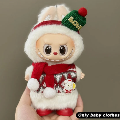 17cm Mini Plush Doll'S Clothes Outfit Accessories For Korea Kpop Labubu V1 V2 V3 Christmas onesie hat set Clothing