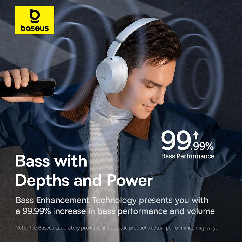 Baseus Bass 30 Max Wireless Headphone Bluetooth 5.3 40mm Bass-Enhance Foldable Over Ear Headsets 50H Play time Gaming Earphone