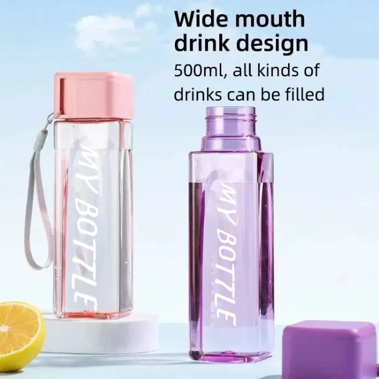 1 Pcs Clear Square Drinking Glass in Mate Plastic Portable Water Bottle with Milk Cable for Outdoor Sports