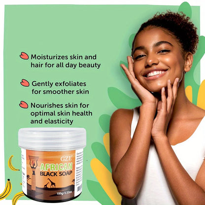 GZE African Black Soap 3-in-1 – Natural Cleanser for Face, Hair & Body