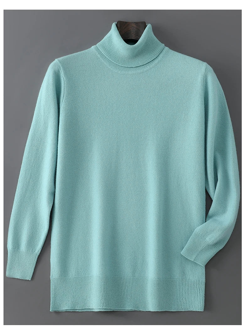 Men's 100% Pure Wool Pullover Sweater For Autumn Winter High Collar Knitted Long Sleeved Loose Solid Color Casual Simple Warmtop