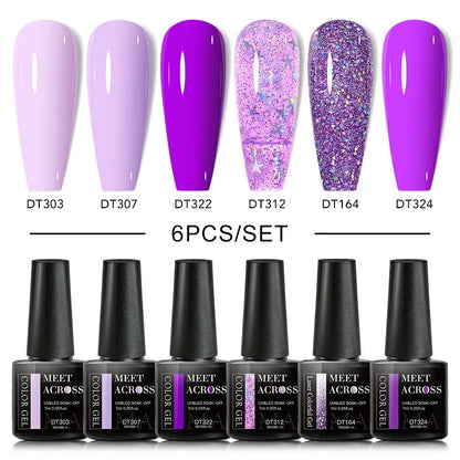 MEET ACROSS 6Pcs Gel Nail Polish Set Pink Red Green Macaron Color Manicure Kit For Nails UV Gel Nail Art Varnish Nail Supplies