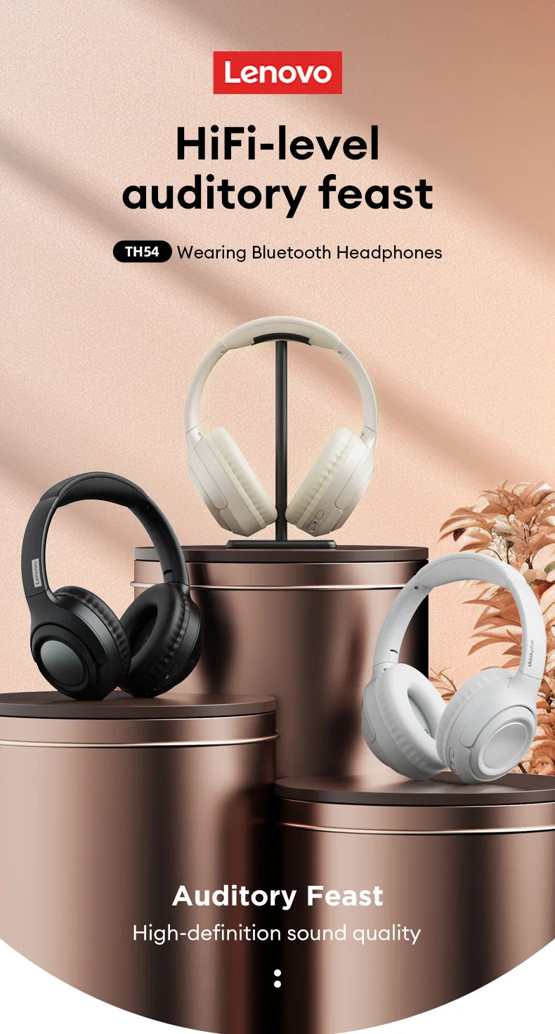 Original Lenovo TH54 Head Mounted Wireless Bluetooth 5.4 Earphones Over-Ear HIFI Stereo Music Game Noise Canceling Sport Earbuds