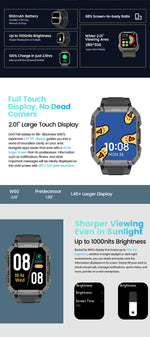 Blackview W60 2024 New Smartwatch 2.01'' HD Display TFT Rugged Smart Watch for Outdoor With Emergency Lighting Bluetooth Calling