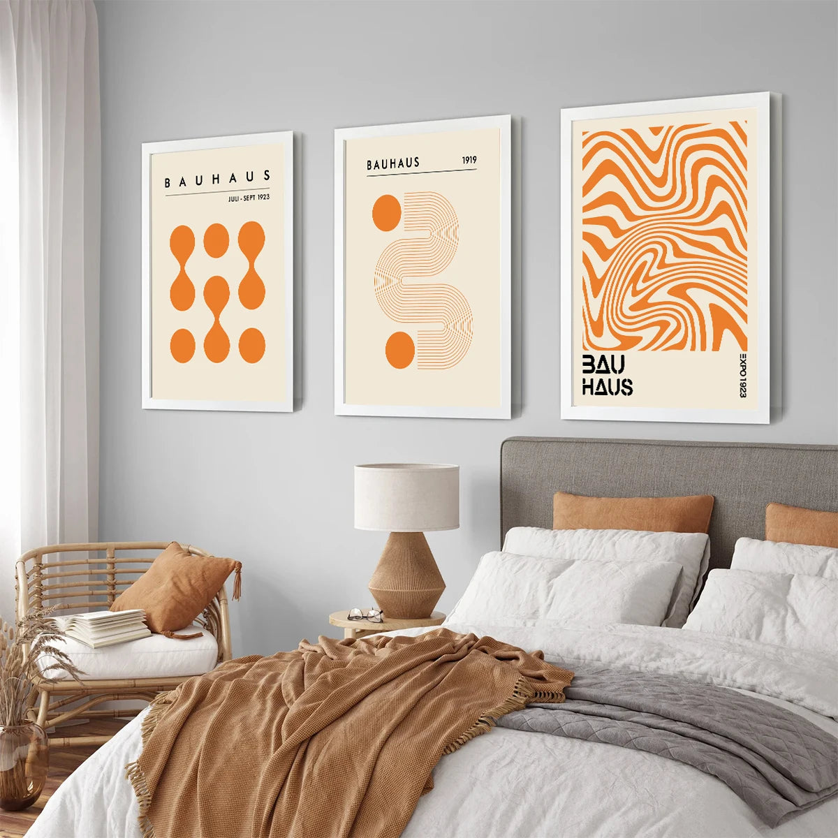Unframed Orange Bauhaus Art Print Canvas Painting Abstract Minimalist Geometric Exhibition Poster Wall Art Home Decor