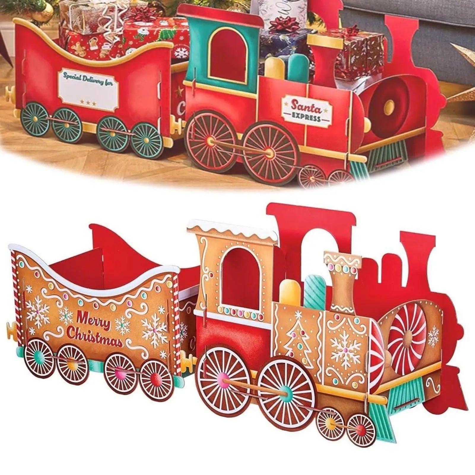 Santa Train Box  Christmas Gift Train Decoration Festive Christmas Train Santa Gingerbread Gift Boxes For Presents Candy