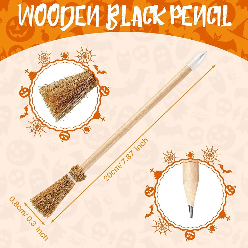 10Pcs Witch Broom Shaped Wooden Pencils Kids Halloween Birthday Party Favors Gift Goodie Bag Filler Writing Pencils School Prize